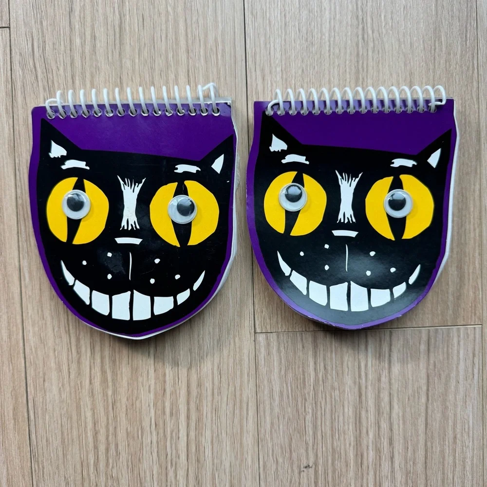 2 Purple Black Cat Face Notepad Halloween Alice in Wonderland Twee School Draw